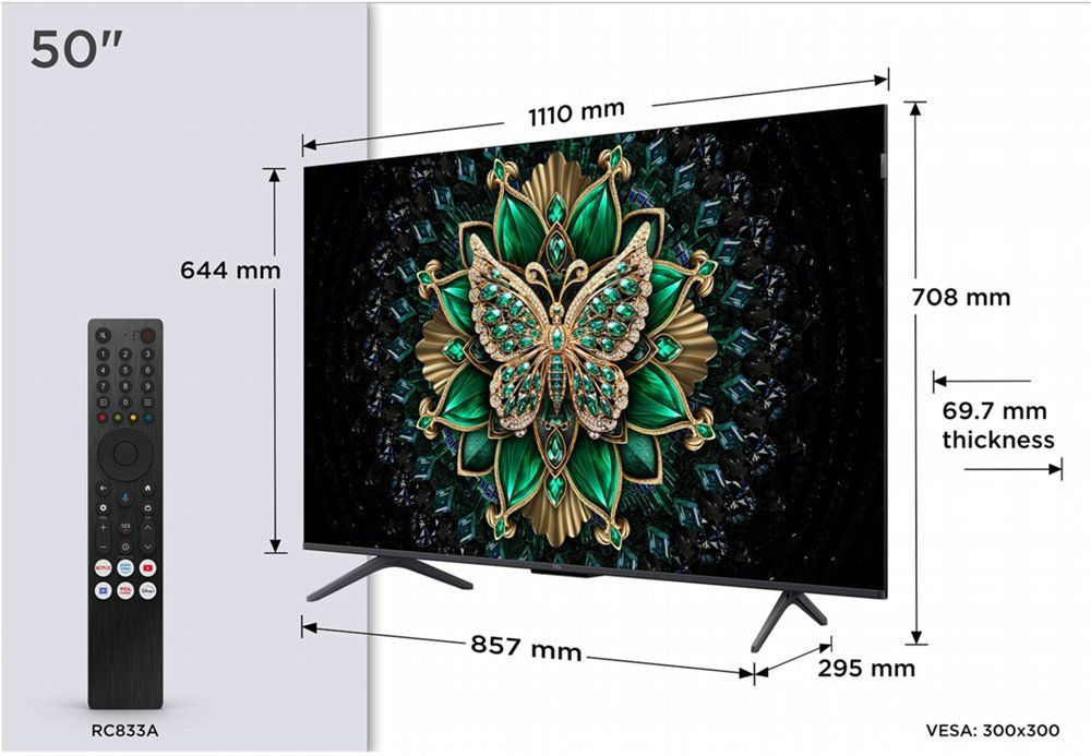 TCL 50C61K | 50" 4K Ultra HD QD-MiniLED | 120Hz | Google TV | Dolby Vision | HDMI 2.1 | Smart TV