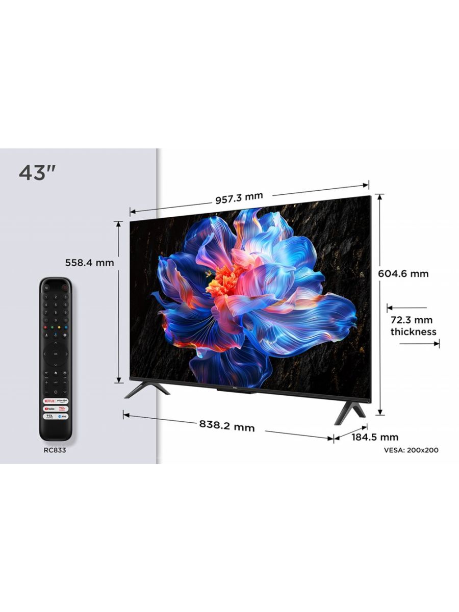 TCL 43V6C | 43" 4K Ultra HD DLED Smart TV | Google TV | Dolby Vision | 60Hz | HDMI 2.1