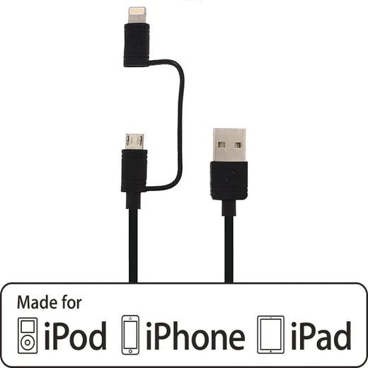 Mobilize 2In1 Cable Usb To Apple Mfi Lightning Or Micro Usb 1.5M. Black - Essentify