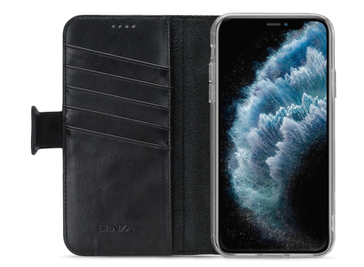 Senza Pure Leather Wallet Apple Iphone 11 Pro Max Deep Black - Essentify