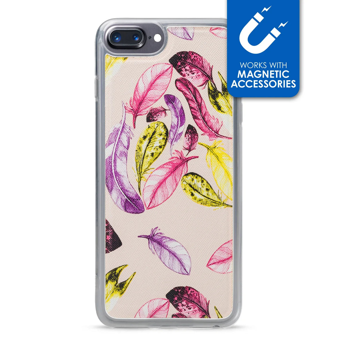My Style Magneta Case For Apple Iphone 6 Plus/6S Plus/7 Plus/8 Plus Beige Feathers - Essentify