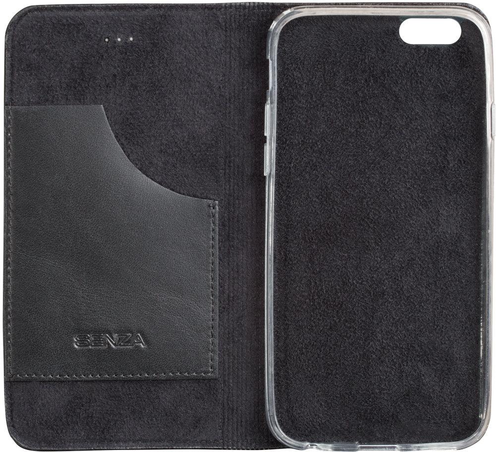 Senza Authentic Leather Booklet Apple Iphone 6/6S Pure Black - Essentify