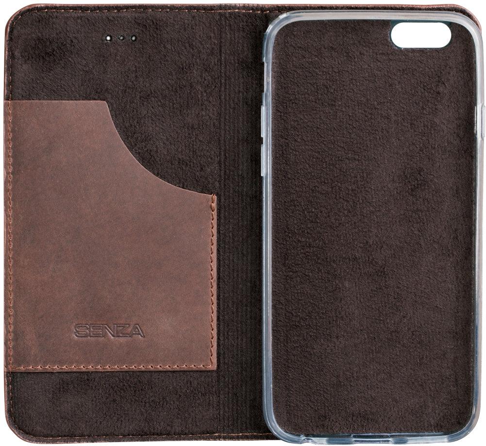Senza Raw Leather Booklet Apple Iphone 6/6S Chestnut Brown - Essentify