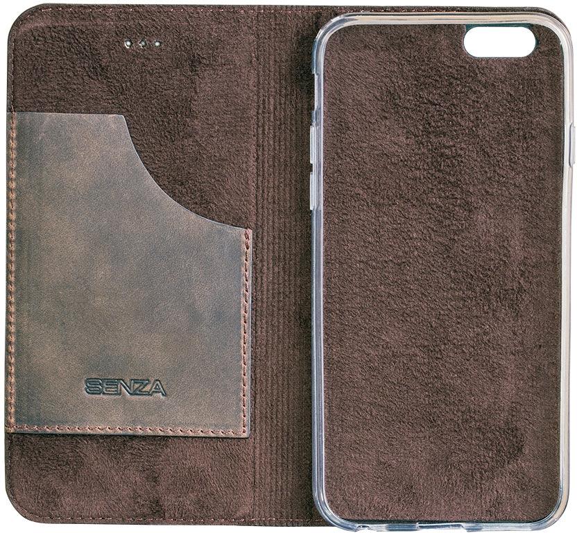Senza Raw Leather Booklet Apple Iphone 6/6S Walnut Brown - Essentify