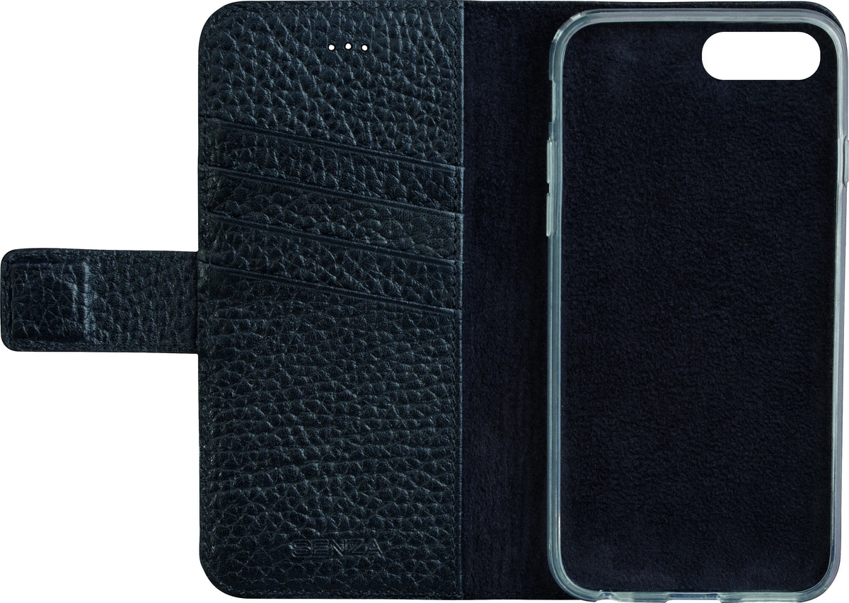 Senza Exquisite Leather Wallet Apple Iphone 7 Plus/8 Plus Intense Black - Essentify