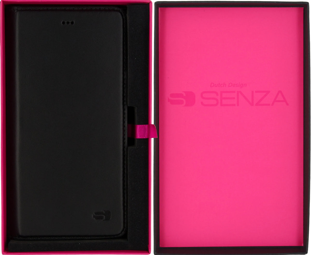 Senza Authentic Leather Booklet Apple Iphone 7 Plus/8 Plus Pure Black - Essentify