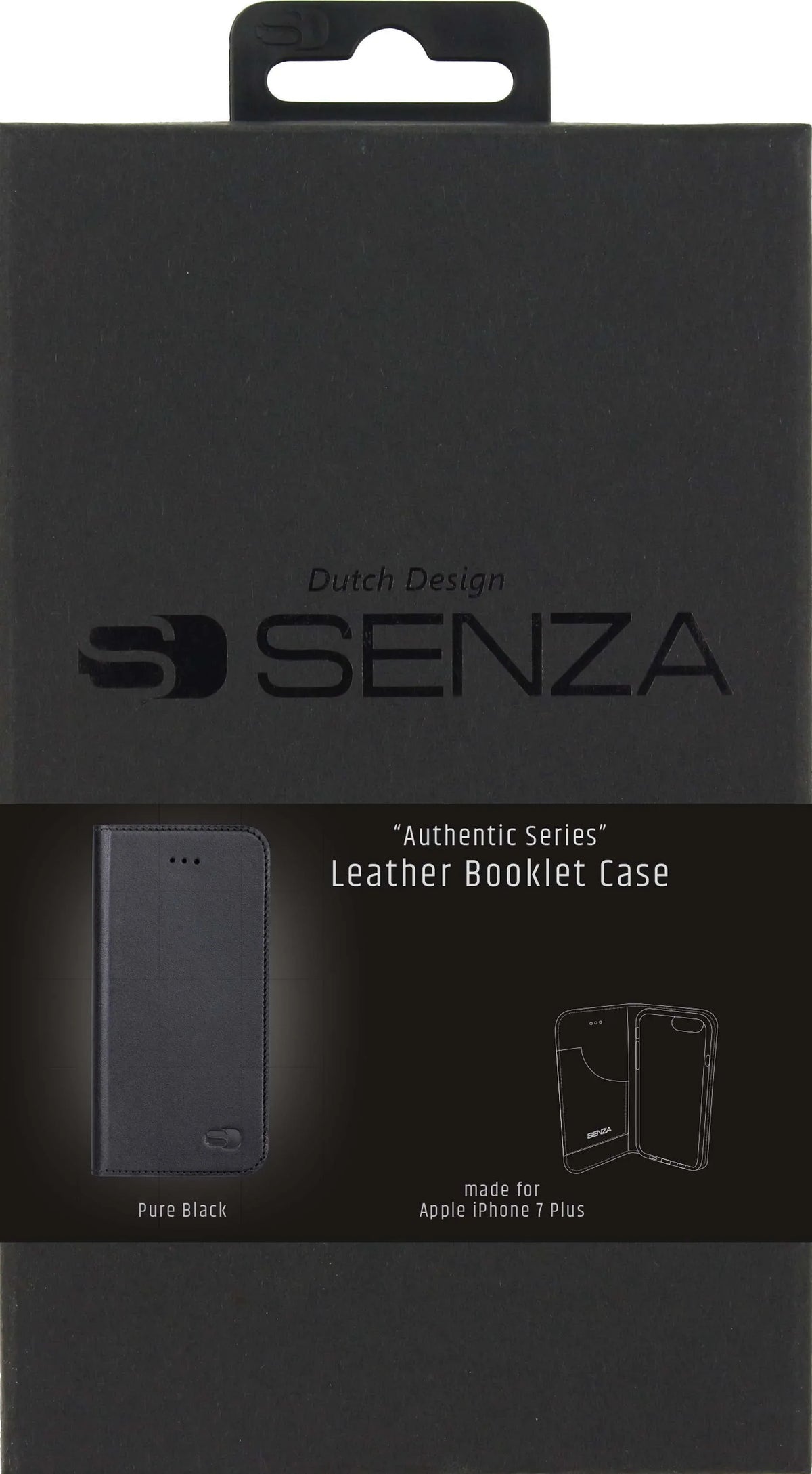 Senza Authentic Leather Booklet Apple Iphone 7 Plus/8 Plus Pure Black - Essentify