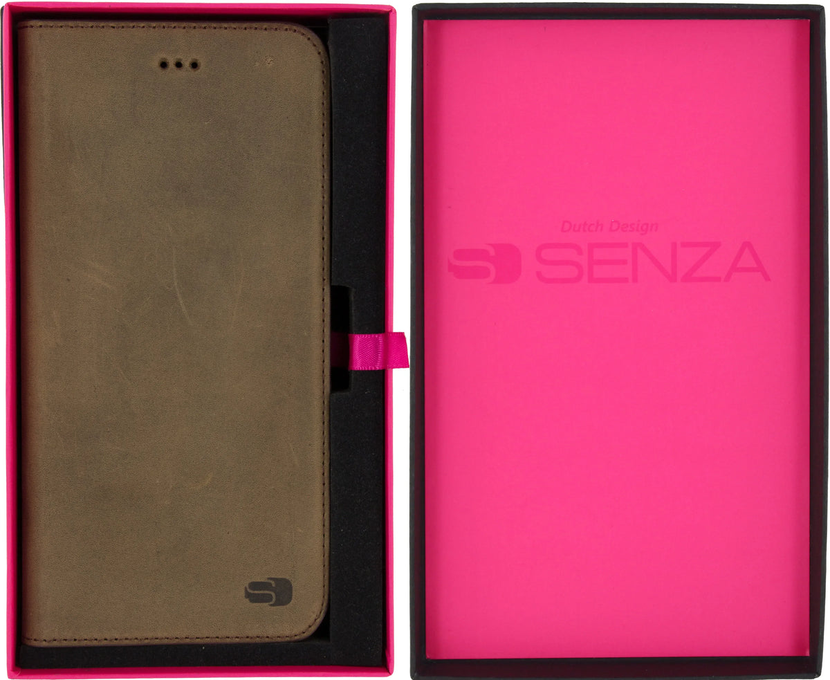 Senza Raw Leather Booklet Apple Iphone 7 Plus/8 Plus Walnut Brown - Essentify