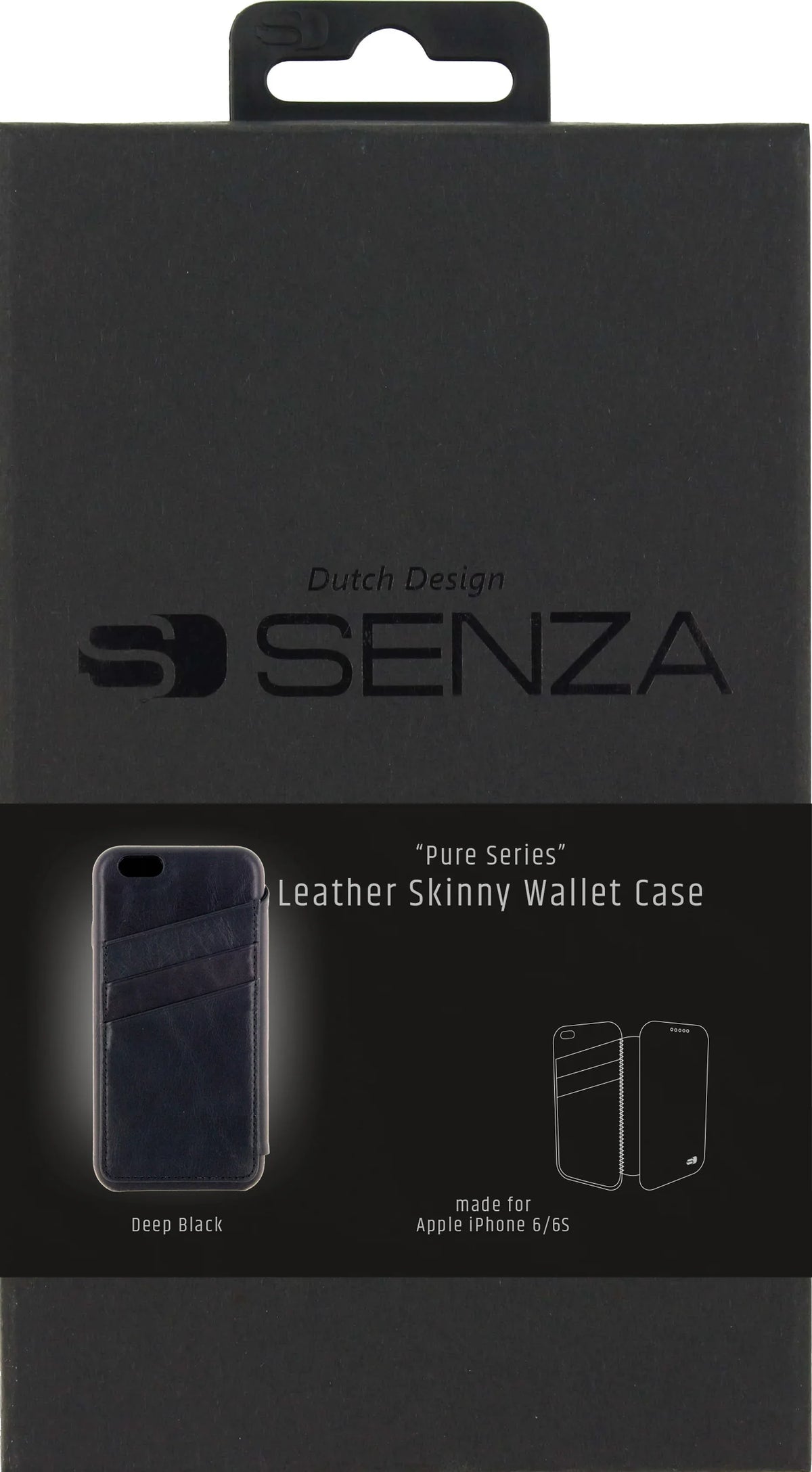 Senza Pure Skinny Leather Wallet Apple Iphone 6/6S Deep Black - Essentify