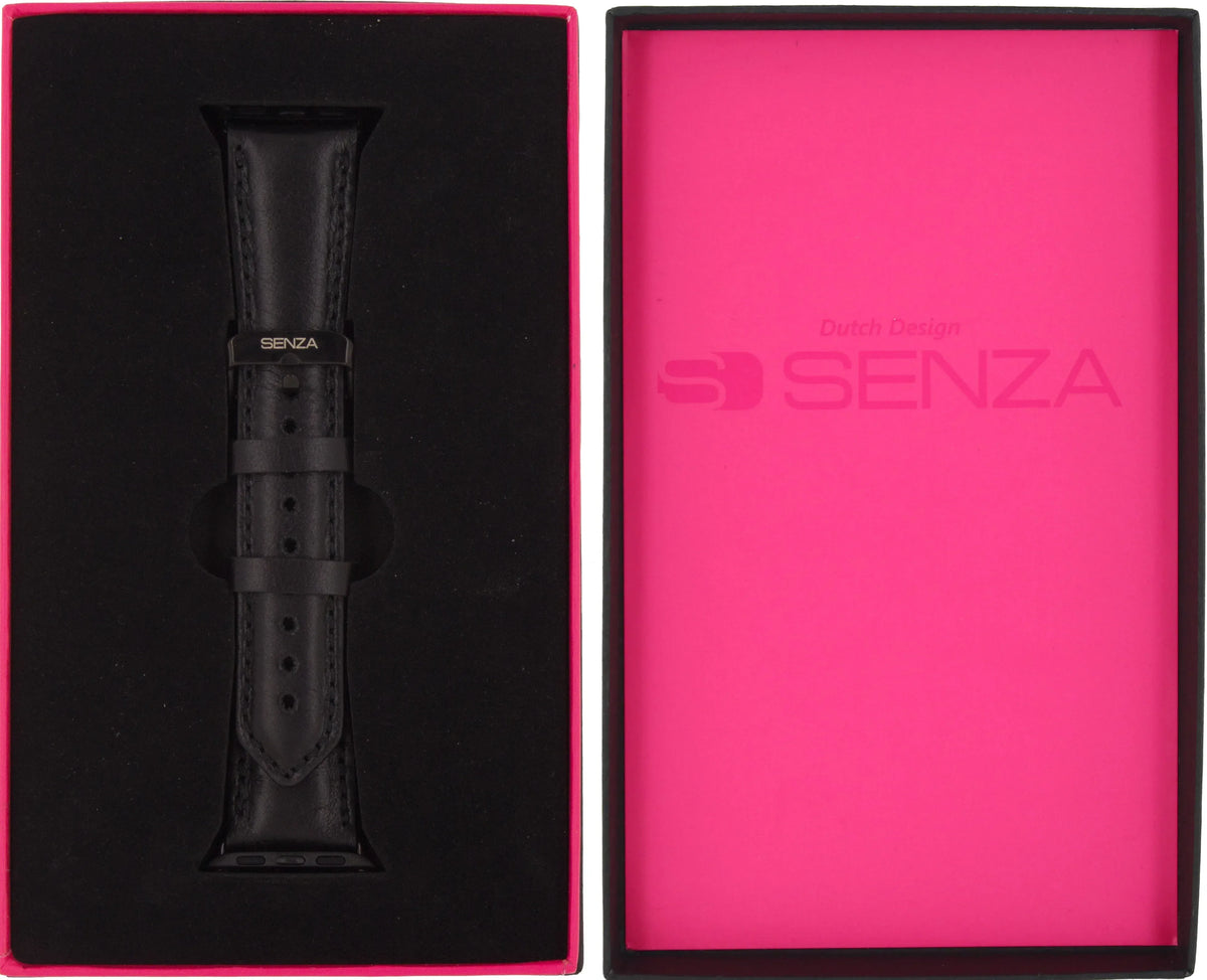 Senza Pure Leather Strap Apple Watch 42Mm Deep Black - Essentify
