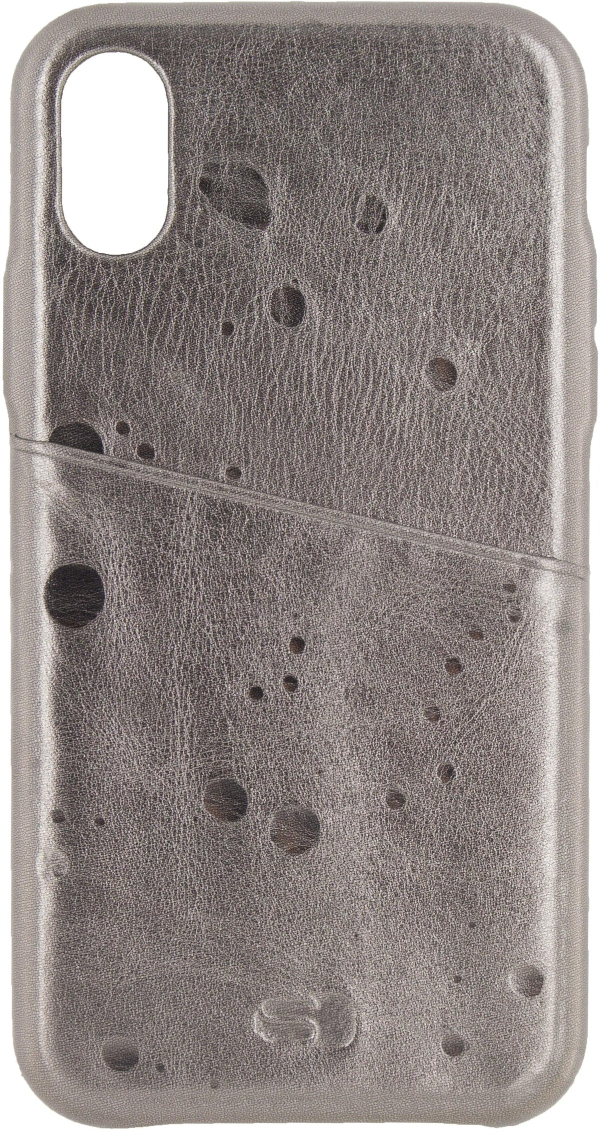Senza Glam Leather Cover With Card Slot Apple Iphone X/Xs Metallic Grey - Essentify