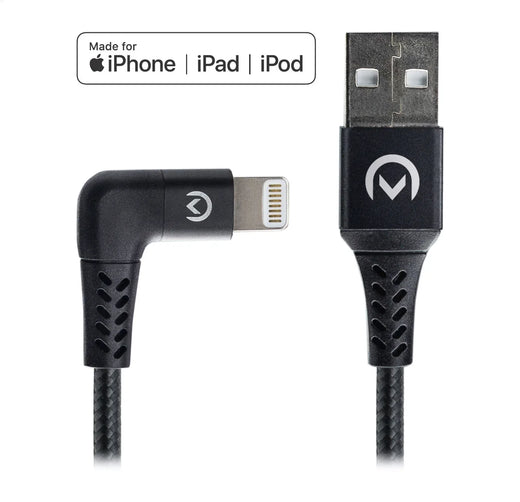 Mobilize Strong Nylon 90° Cable Apple Mfi Lightning 1.5M. 12W Black - Essentify