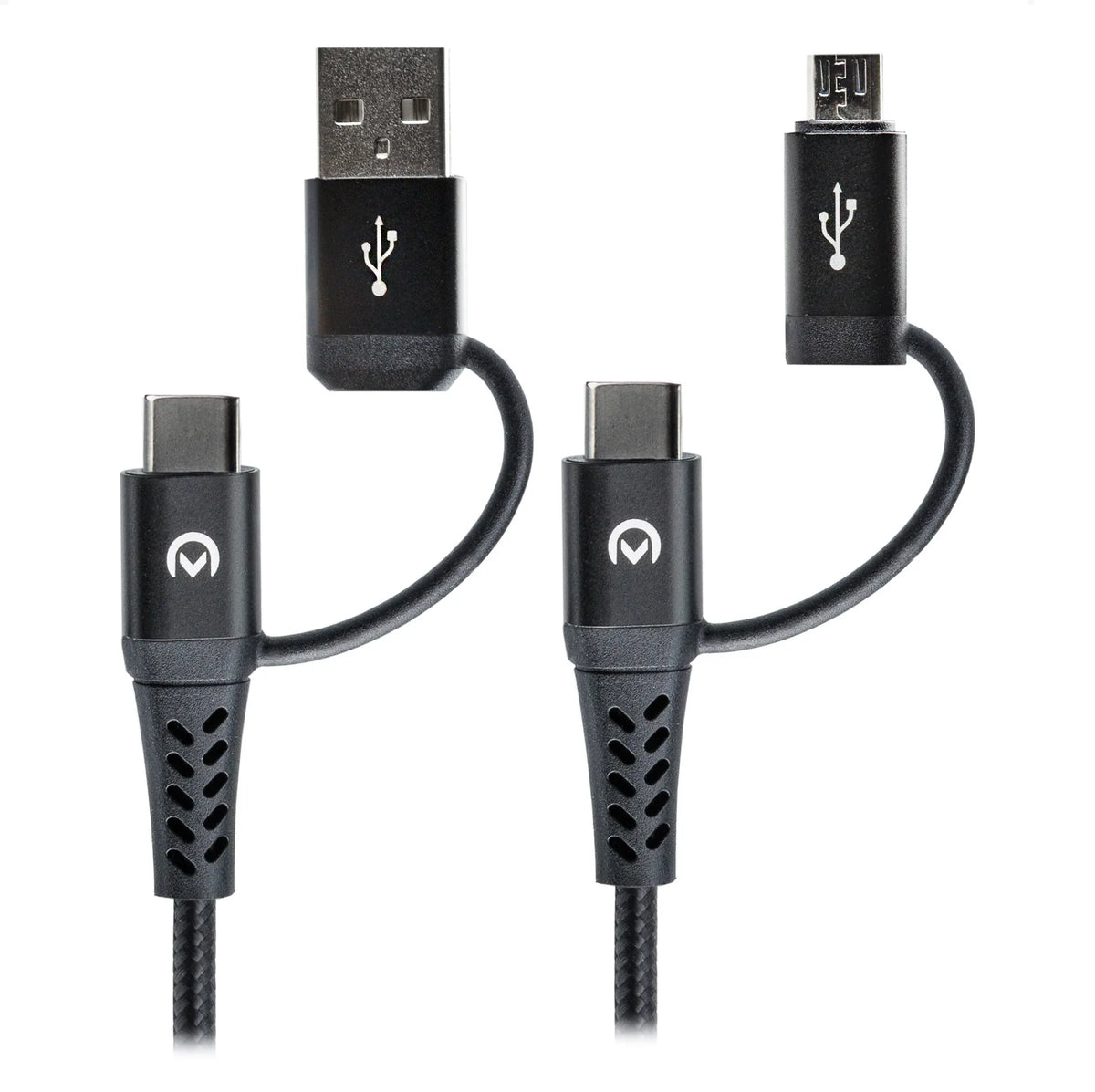 Mobilize Strong Nylon Cable 4In1 Usb, Usb-C To Micro Usb, Usb-C 1.5M Black - Essentify