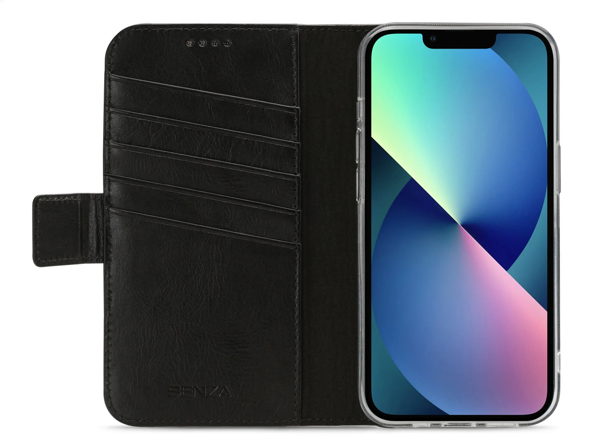Senza Pure Leather Wallet Apple Iphone 13 Deep Black - Essentify