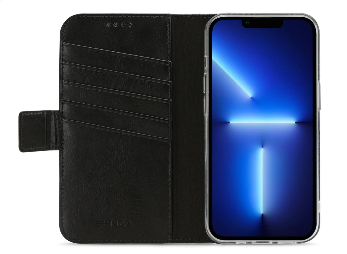Senza Pure Leather Wallet Apple Iphone 13 Pro Deep Black - Essentify