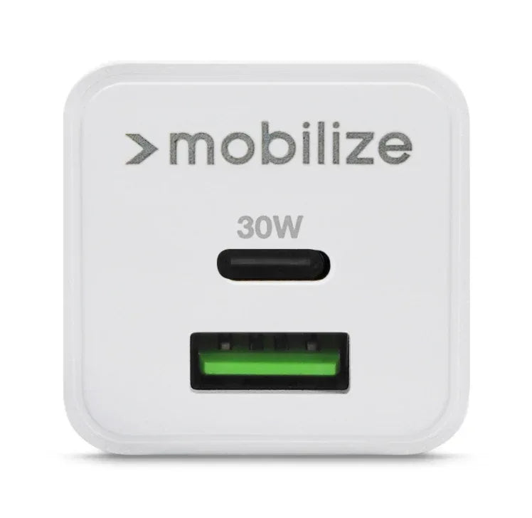 Mobilize Wall Charger Usb-C + Usb Gan 30W With Pd/Pps White - Essentify