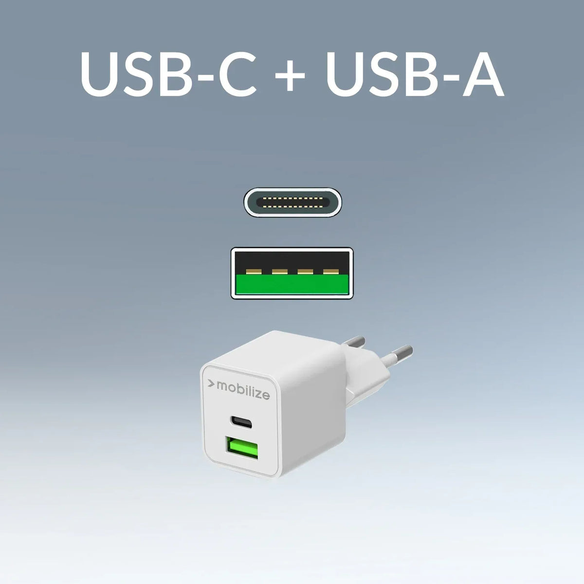 Mobilize Wall Charger Usb-C + Usb Gan 30W With Pd/Pps White - Essentify