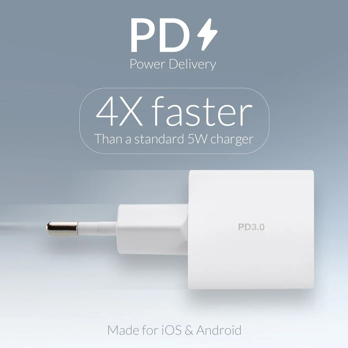 Mobilize Wall Charger Usb-C 20W With Pd + Mfi Lightning Nylon Cable 1.2M White - Essentify