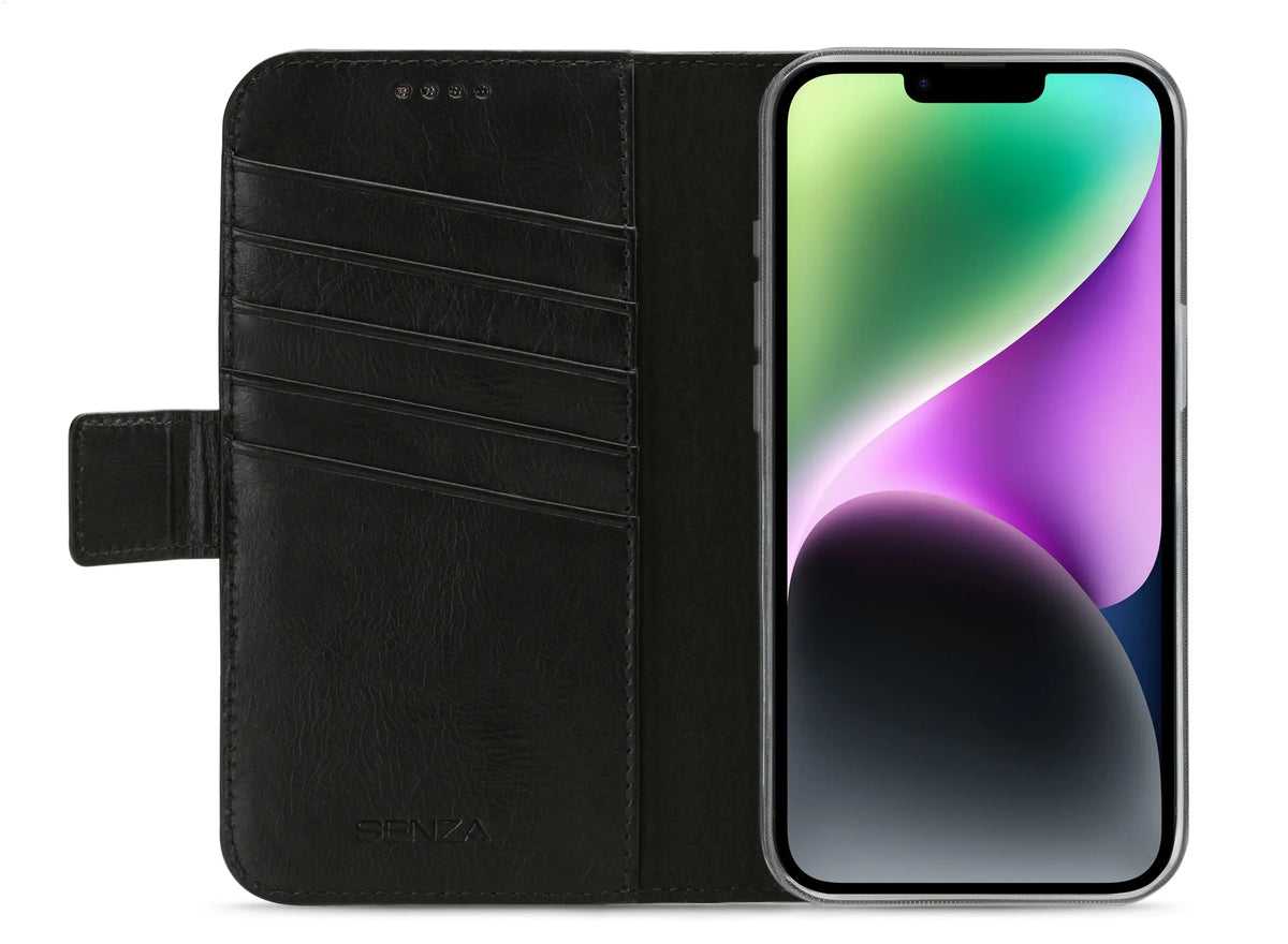 Senza Pure Leather Wallet Apple Iphone 14 Plus Deep Black - Essentify