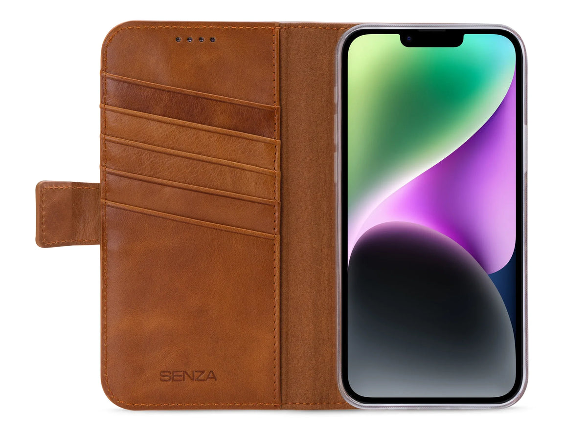 Senza Desire Leather Wallet Apple Iphone 14 Plus Burned Cognac - Essentify
