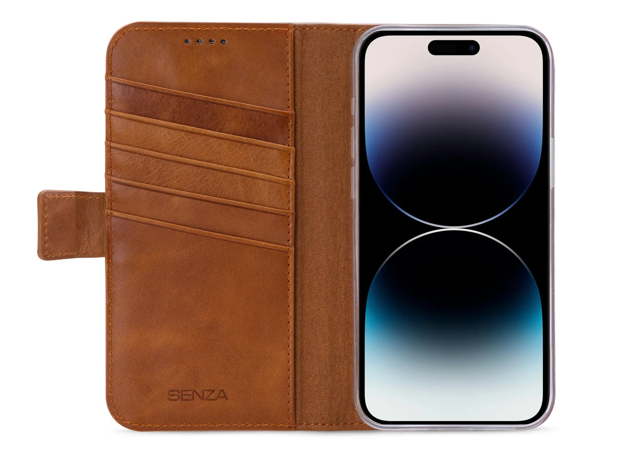 Senza Desire Leather Wallet Apple Iphone 14 Pro Max Burned Cognac - Essentify