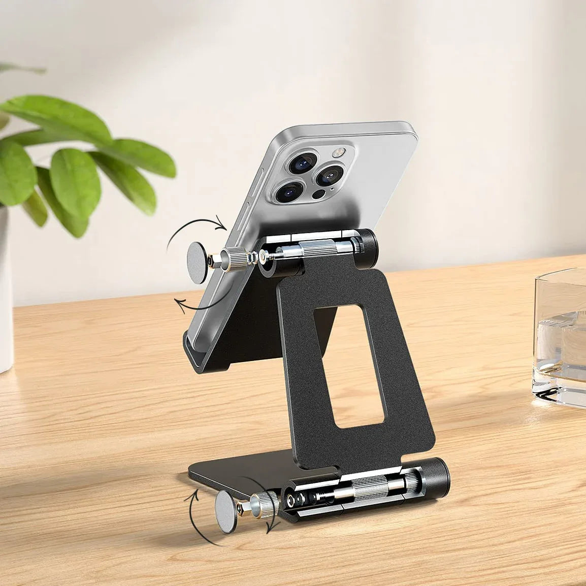 Mobilize Foldable Aluminium Phone Holder Black - Essentify