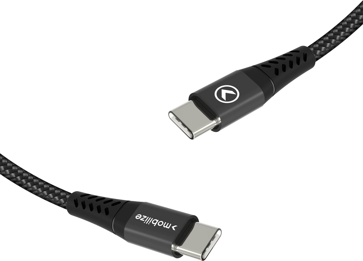 Mobilize Strong Nylon Cable Usb-C To Usb-C 20Cm. 100W Black - Essentify