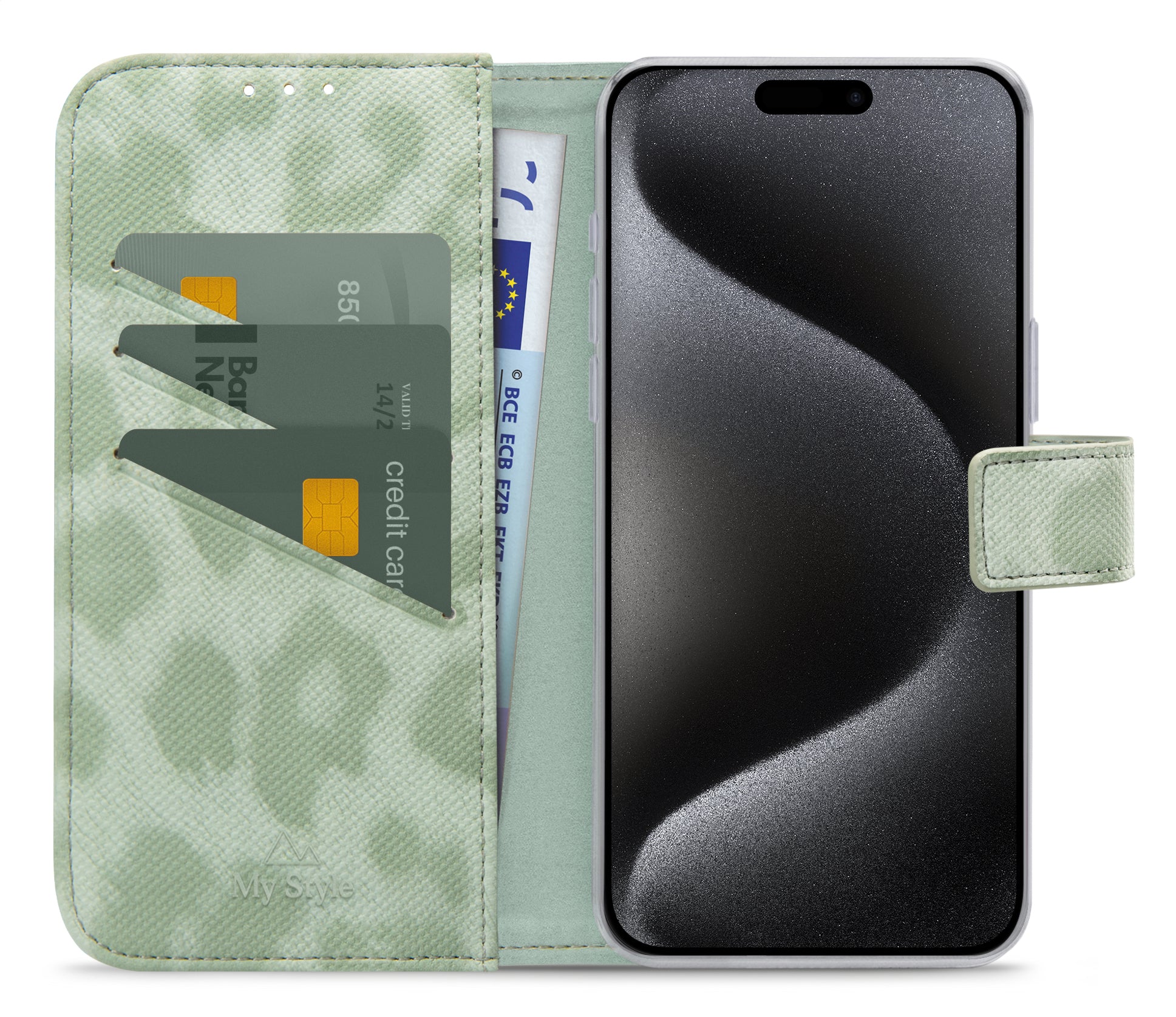 My Style Flex Wallet For Apple Iphone 15 Pro Max Green Leopard