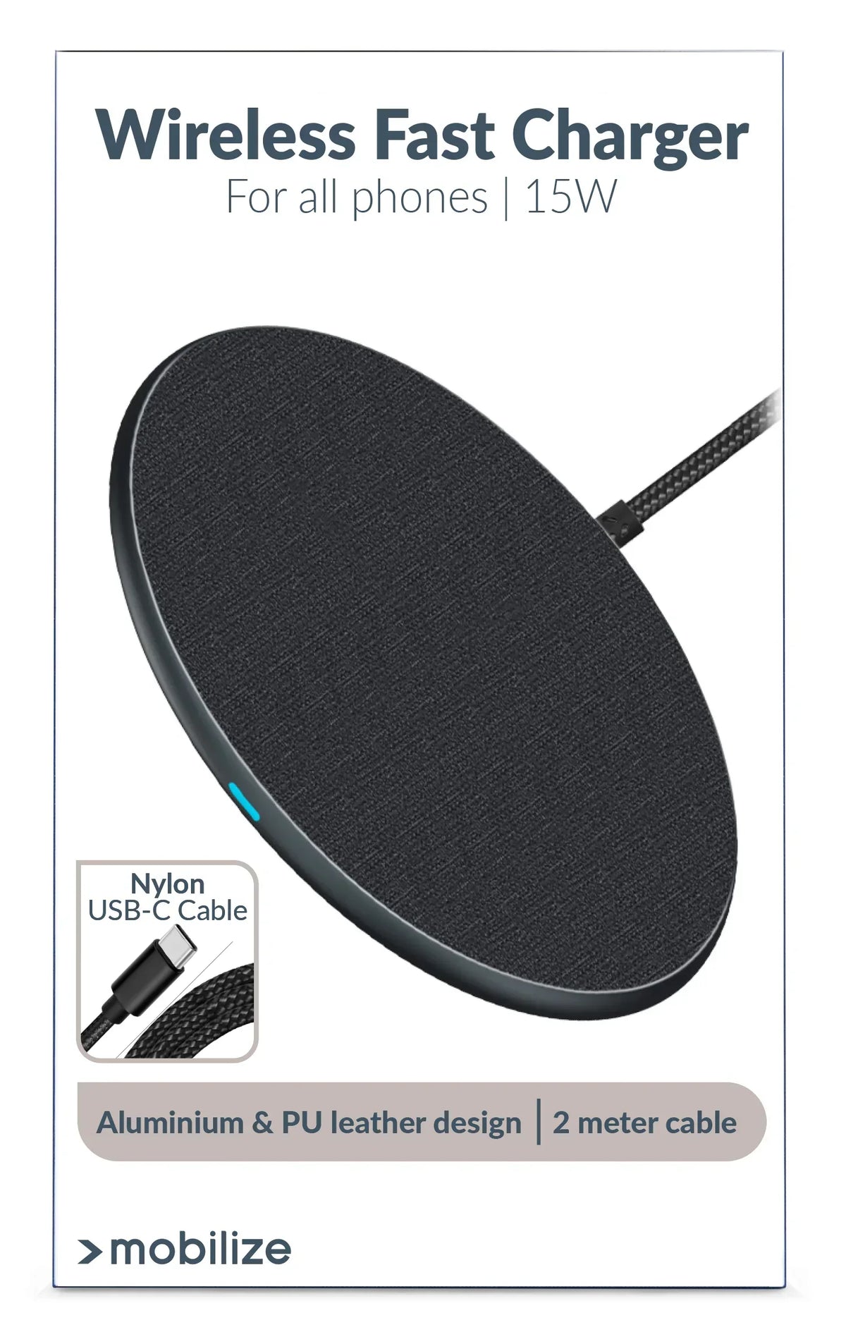 Mobilize Wireless Fast Charger Flat 5W/7.5W/10W/15W Pu Leather Grey - Essentify