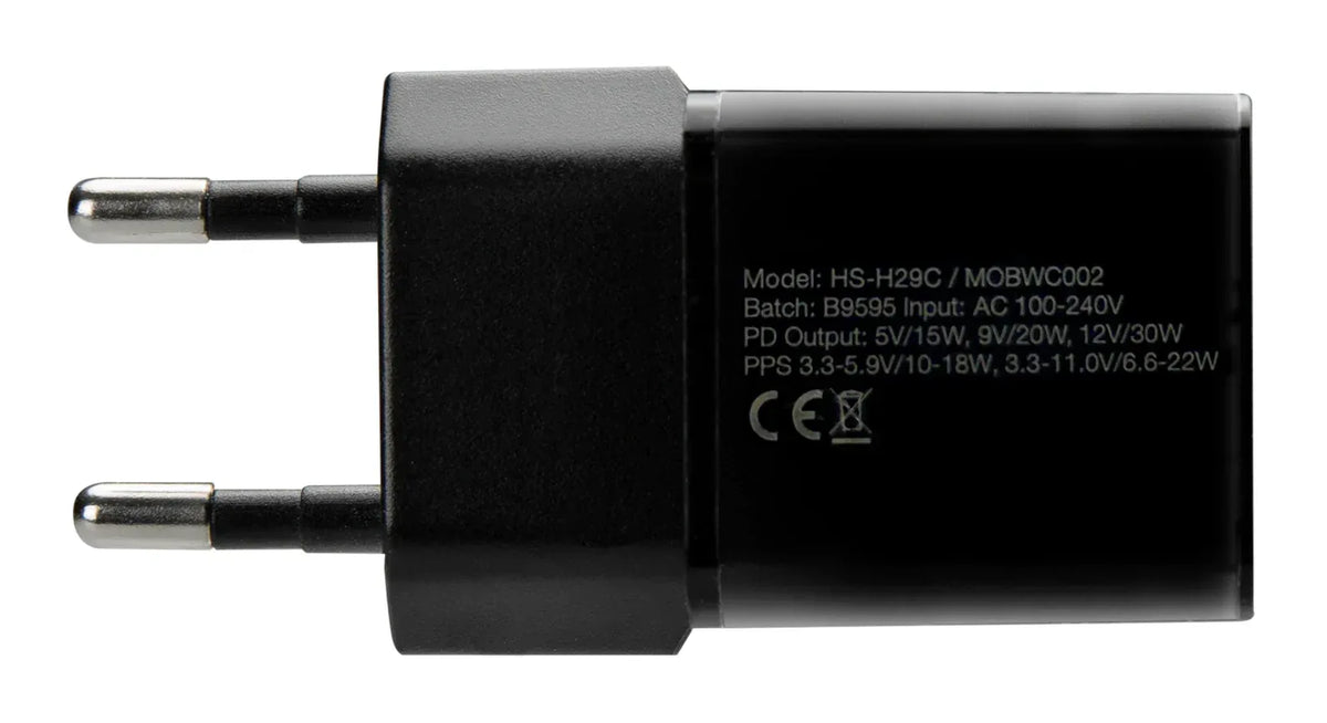 Mobilize Wall Charger Usb-C Gan 30W With Pd/Pps + Usb-C Nylon Cable 1.2M Black - Essentify