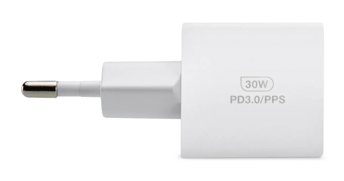 Mobilize Wall Charger Usb-C Gan 30W With Pd/Pps + Usb-C Nylon Cable 1.2M White - Essentify