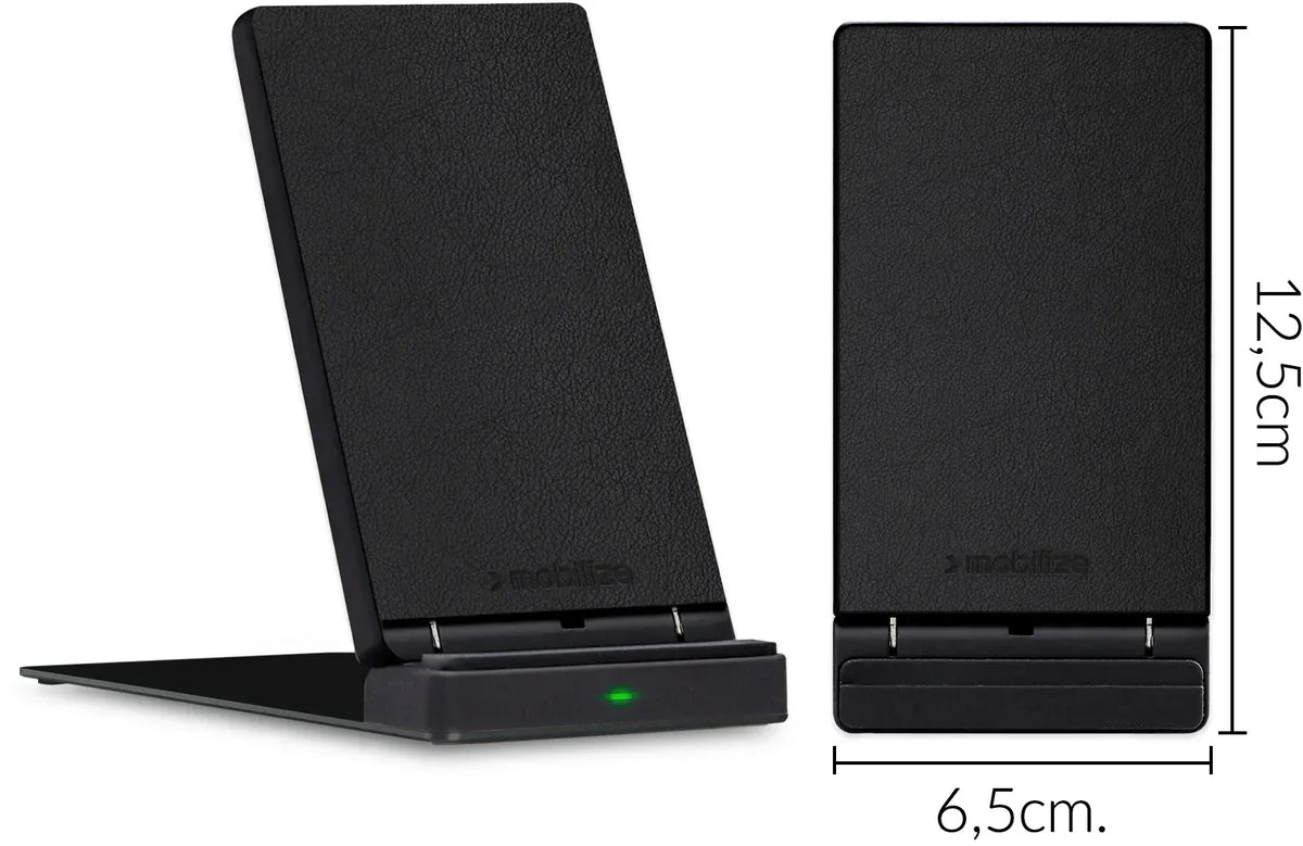 Mobilize Wireless Fast Charger Foldable 5W/7.5W/10W/15W Pu Leather Black - Essentify