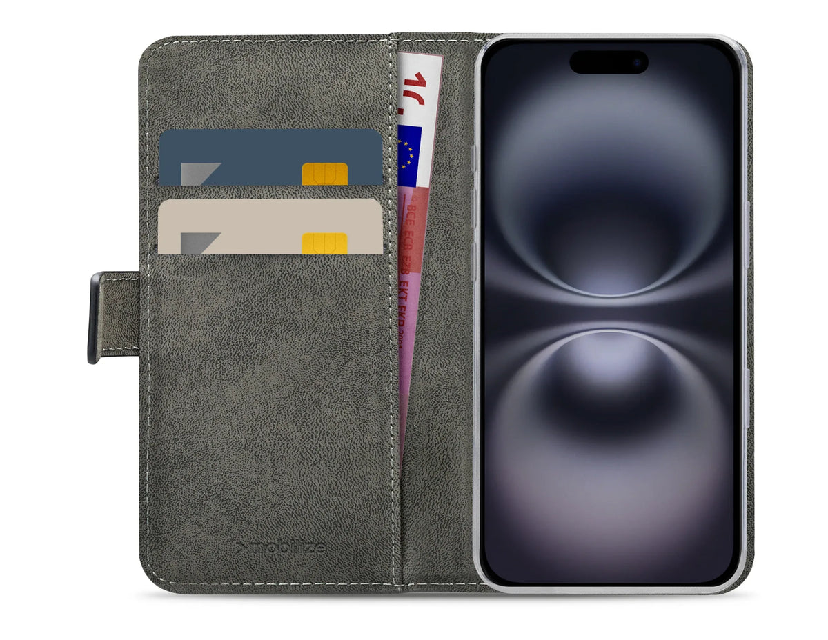 Mobilize Classic Gelly Wallet Book Case Apple Iphone 16 Black - Essentify
