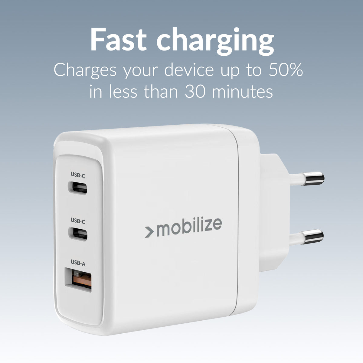 Mobilize Wall Charger 2X Usb-C + 1X Usb Gan 65W With Pd/Pps White
