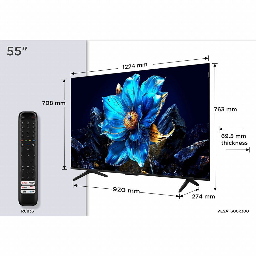 TCL 55T69C | 55'' Ultra HD 4K | QLED Smart TV | Google TV | Dolby Vision | HDMI 2.1 | 60Hz