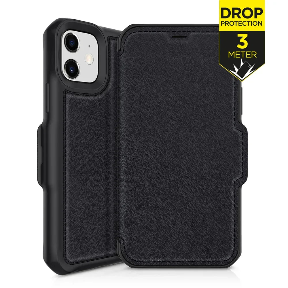Itskins Level 2 Hybridfolio Leather For Apple Iphone 12 Mini Pure Black - Essentify