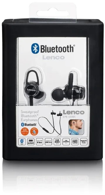 Lenco Sweatproof Bluetooth Stereo Headset Black - Essentify