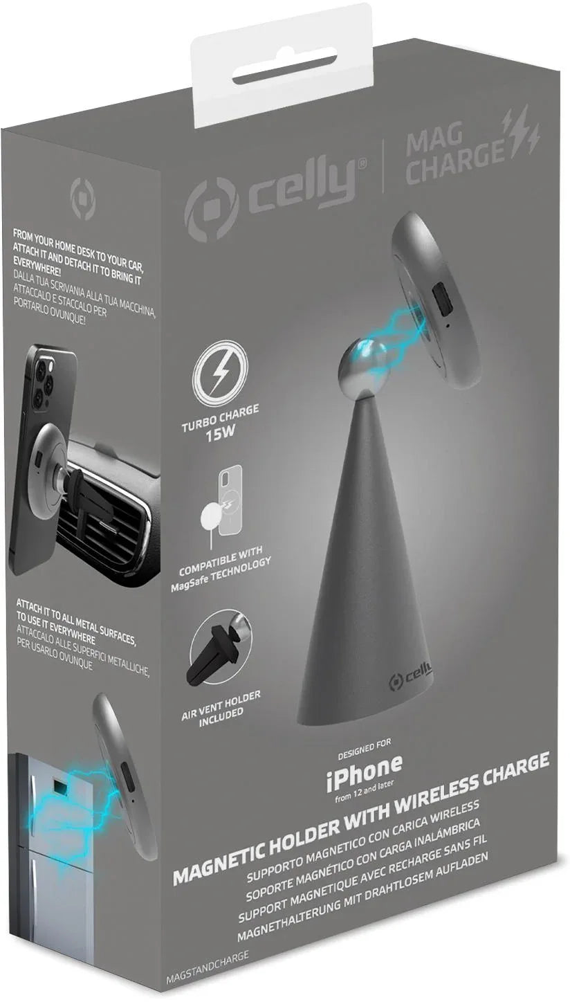 Celly Magstandcharge Magsafe Wireless Charger Holder Grey - Essentify