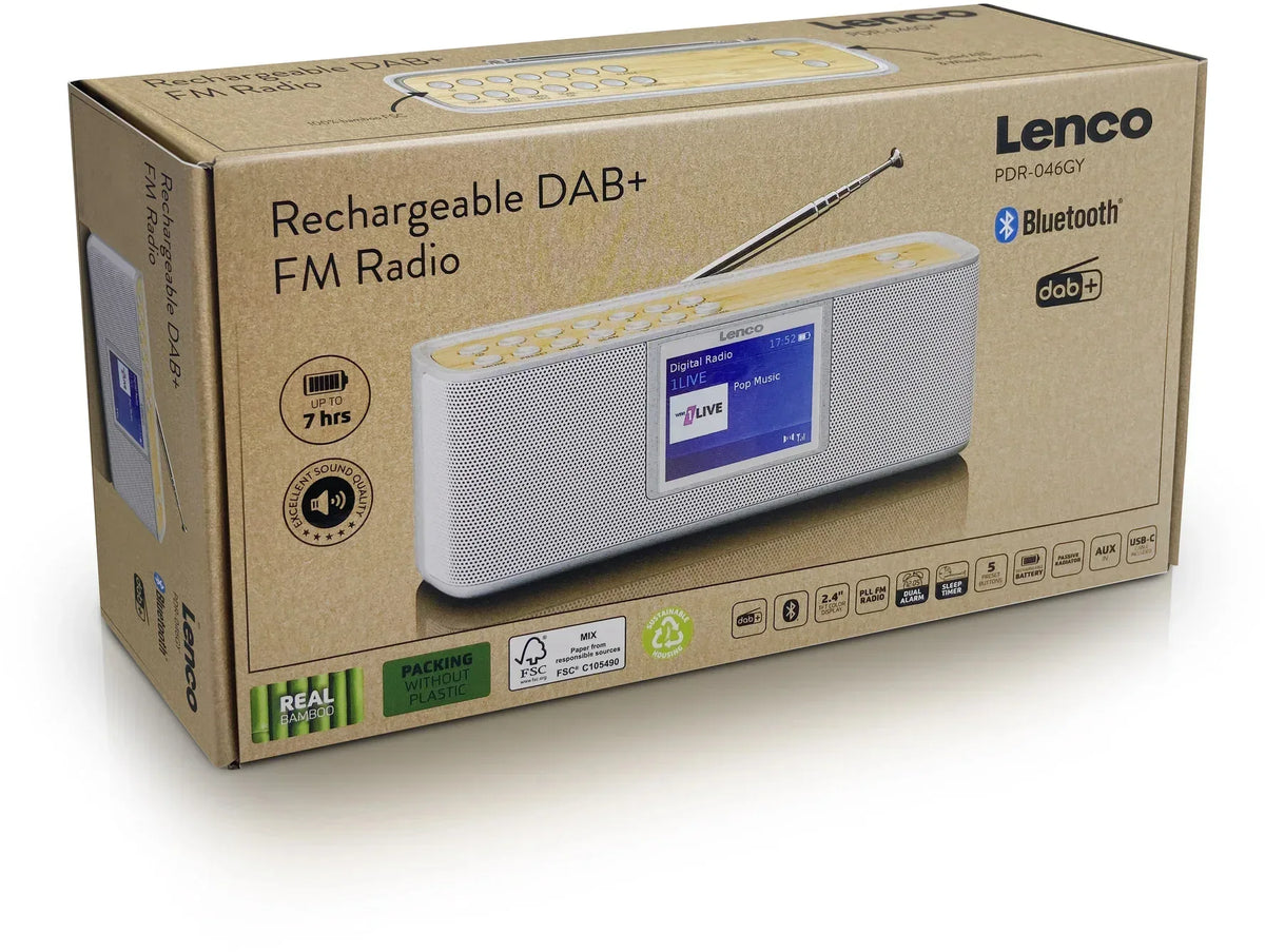Lenco Portable Eco Dab+ Bluetooth Radio Grey - Essentify