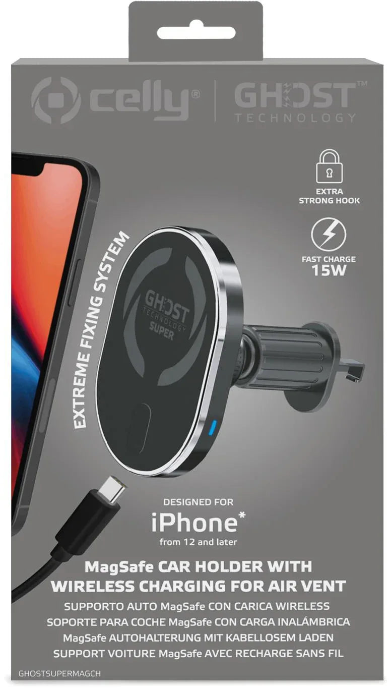 Celly Ghostsupermag Magsafe Wireless Car Charger Holder Black - Essentify