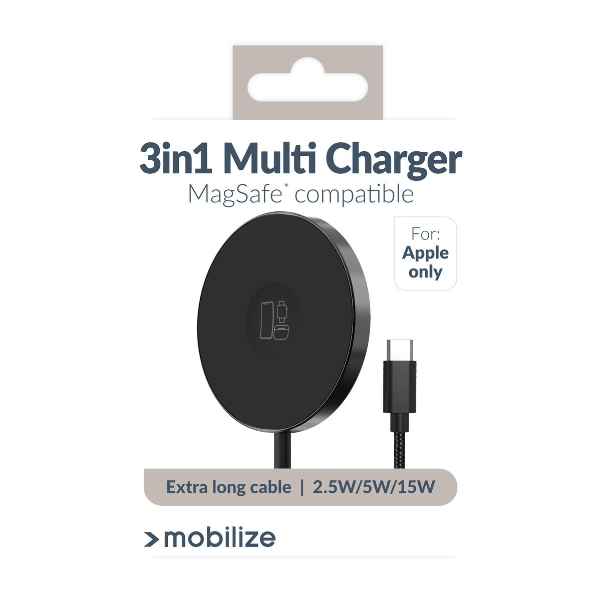 Mobilize 3In1 Magnetic Wireless Charger Magsafe Compatible 15W Black