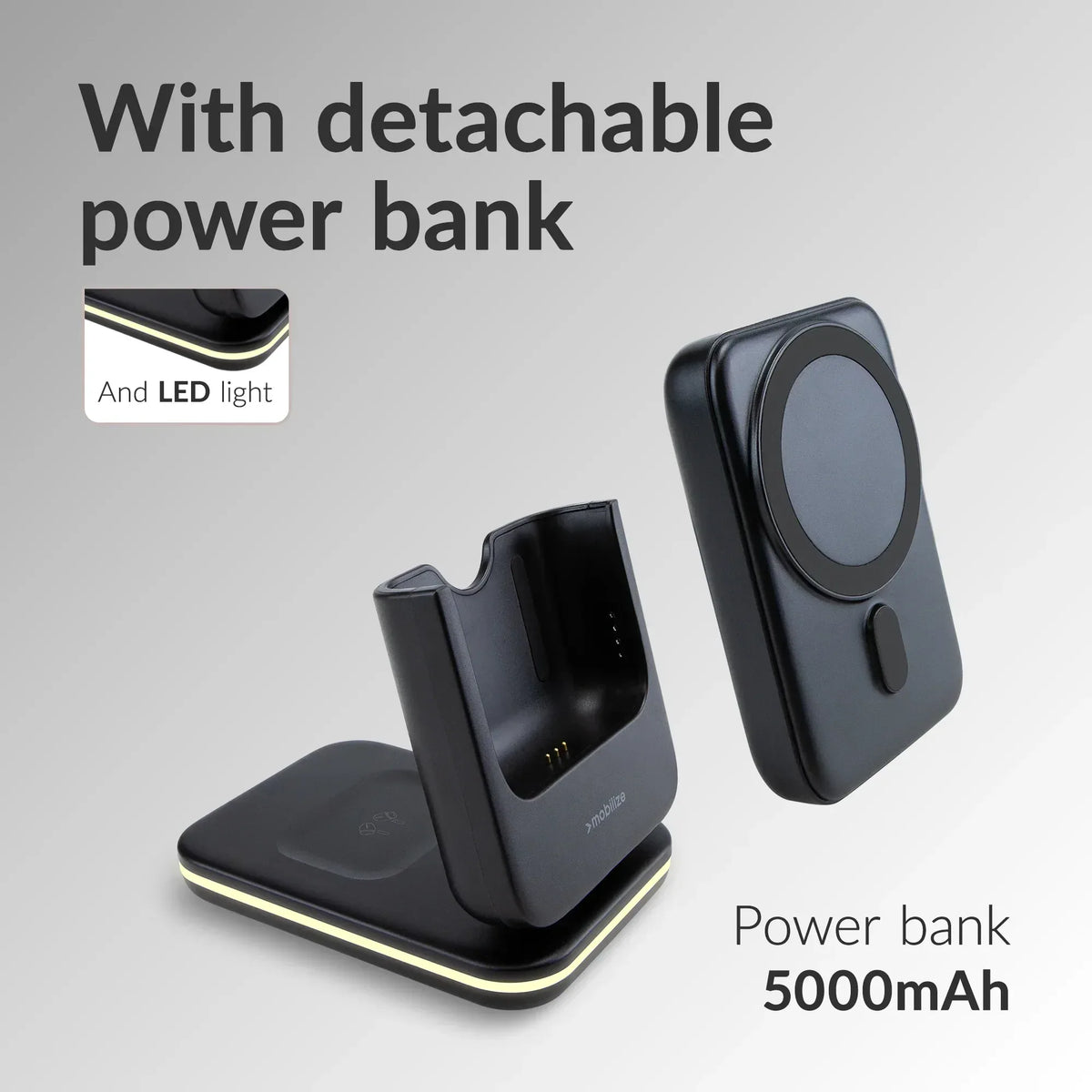 Mobilize 4In1 Wireless Charger Station With Detachable Power Bank 5000Mah Black - Essentify