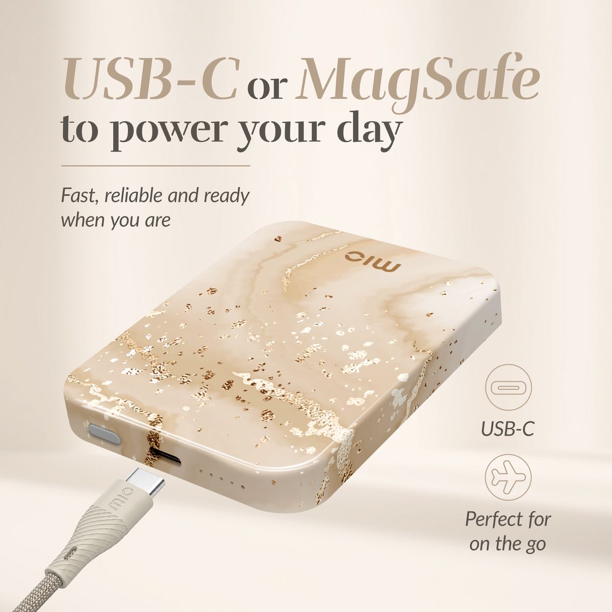 Mio By Mobilize Mio Powerbank 5000Mah With Double Sided Magsafe Compatibility Gold Marble - Glossy
