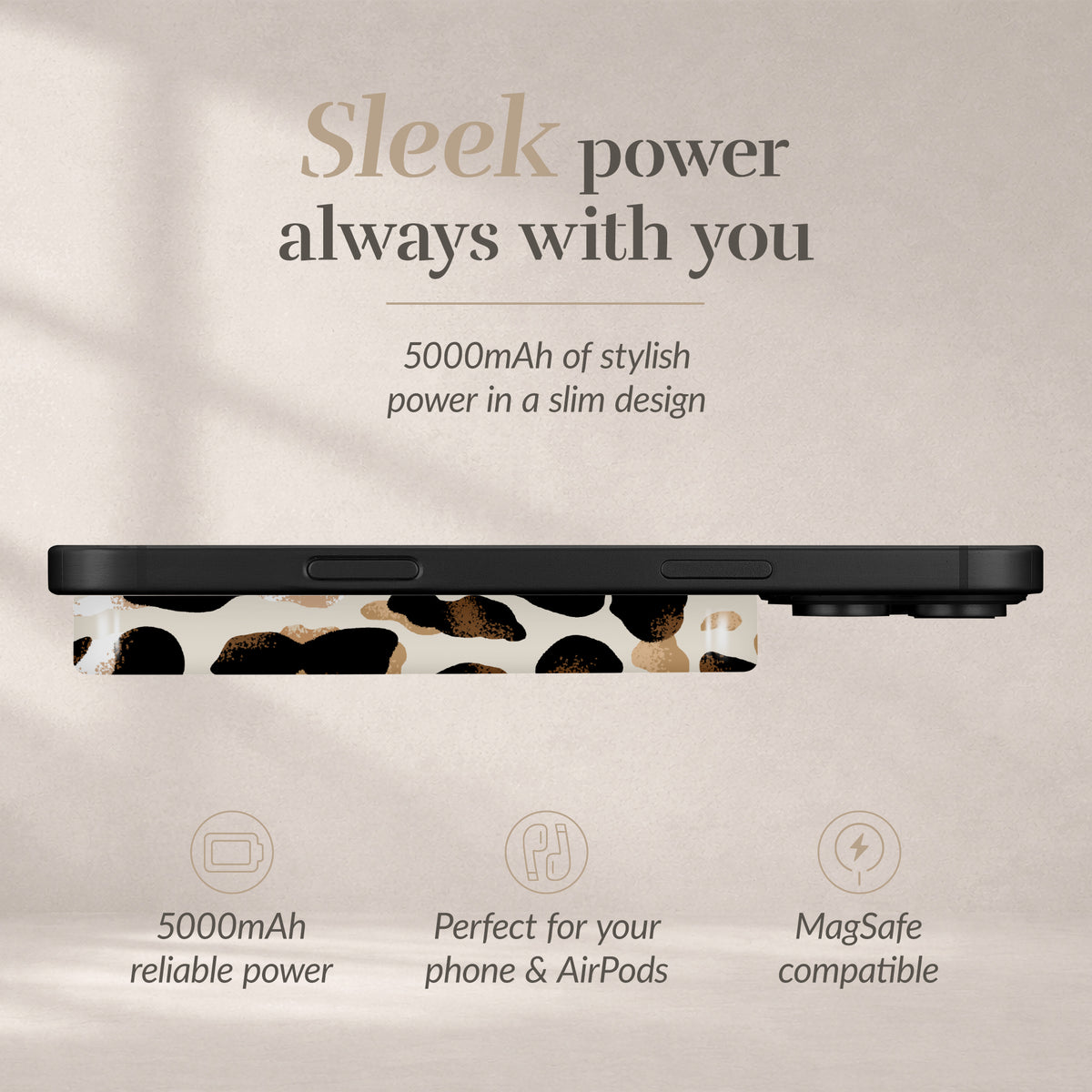 Mio By Mobilize Mio Powerbank 5000Mah With Double Sided Magsafe Compatibility Leopard - Matt