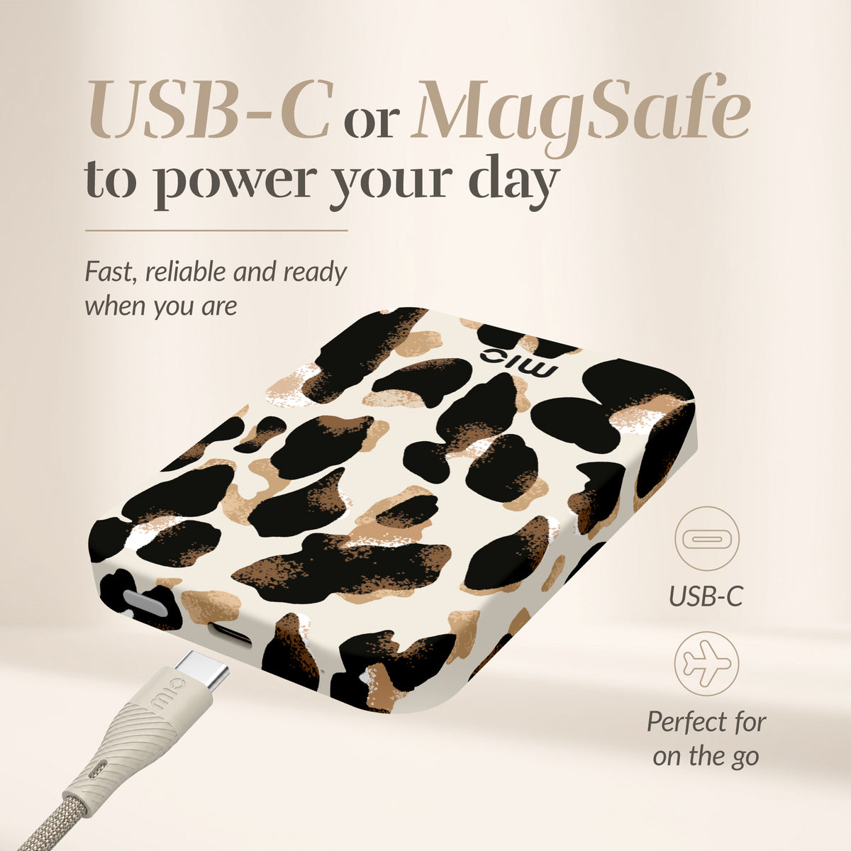 Mio By Mobilize Mio Powerbank 5000Mah With Double Sided Magsafe Compatibility Leopard - Matt