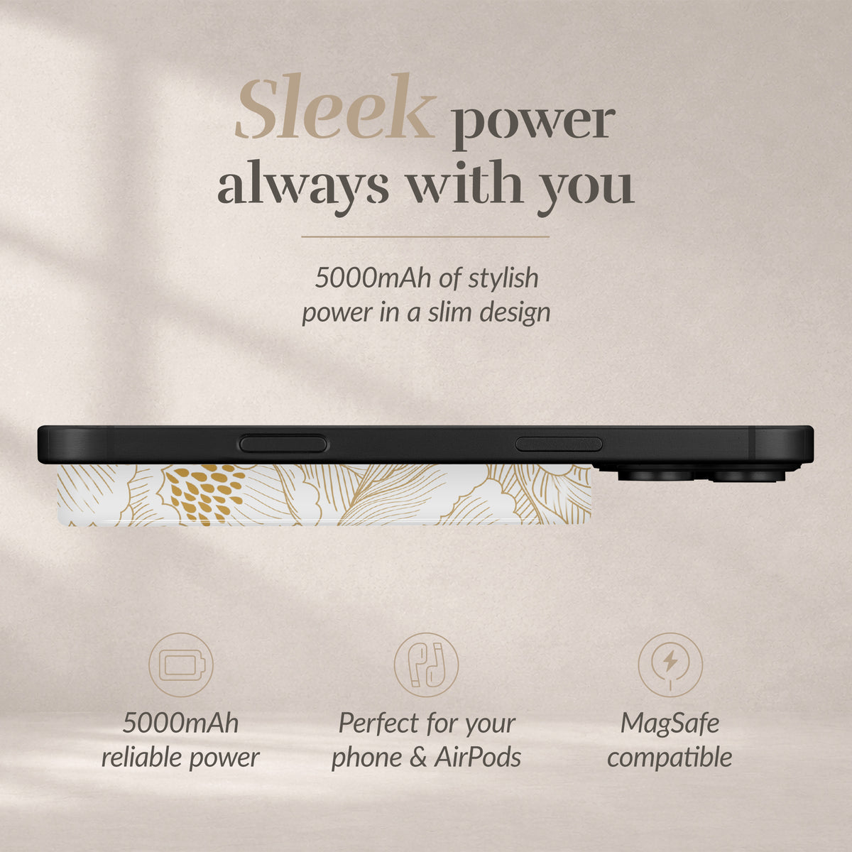 Mio By Mobilize Mio Powerbank 5000Mah With Double Sided Magsafe Compatibility White Roses - Glossy