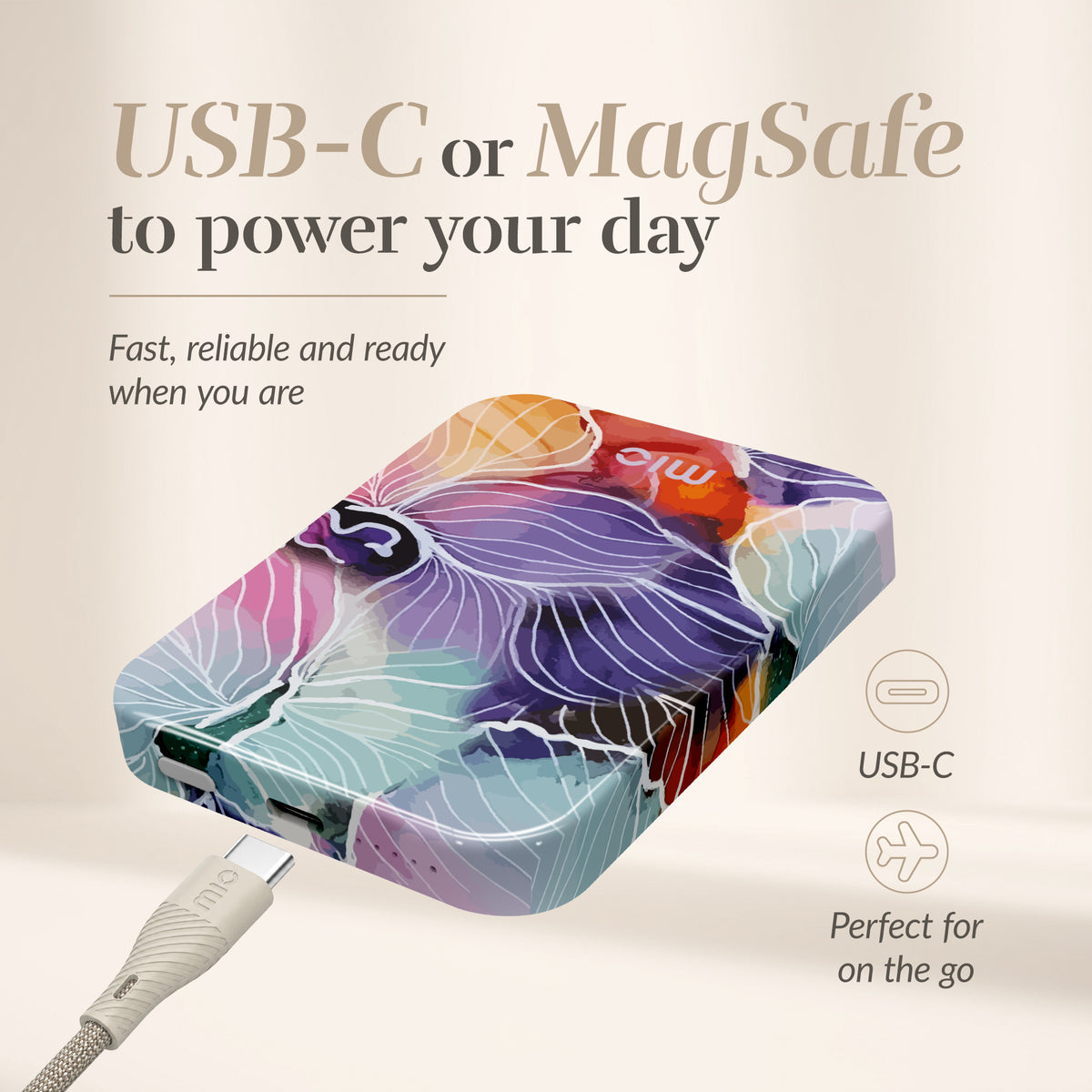 Mio By Mobilize Mio Powerbank 5000Mah With Double Sided Magsafe Compatibility Flowers - Glossy