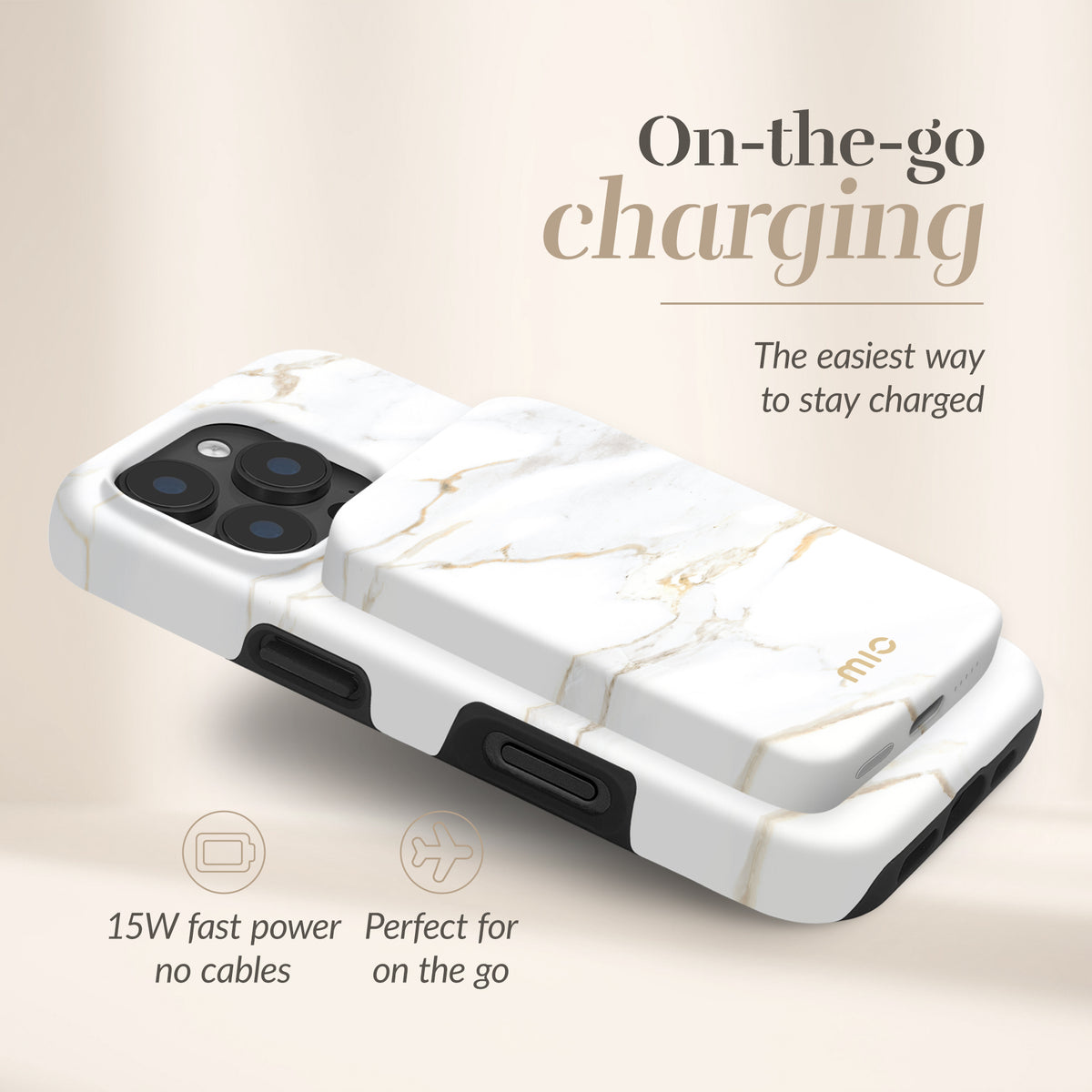 Mio By Mobilize Mio Powerbank 5000Mah With Double Sided Magsafe Compatibility White Marble - Matt