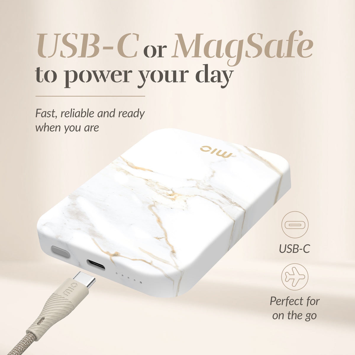 Mio By Mobilize Mio Powerbank 5000Mah With Double Sided Magsafe Compatibility White Marble - Matt