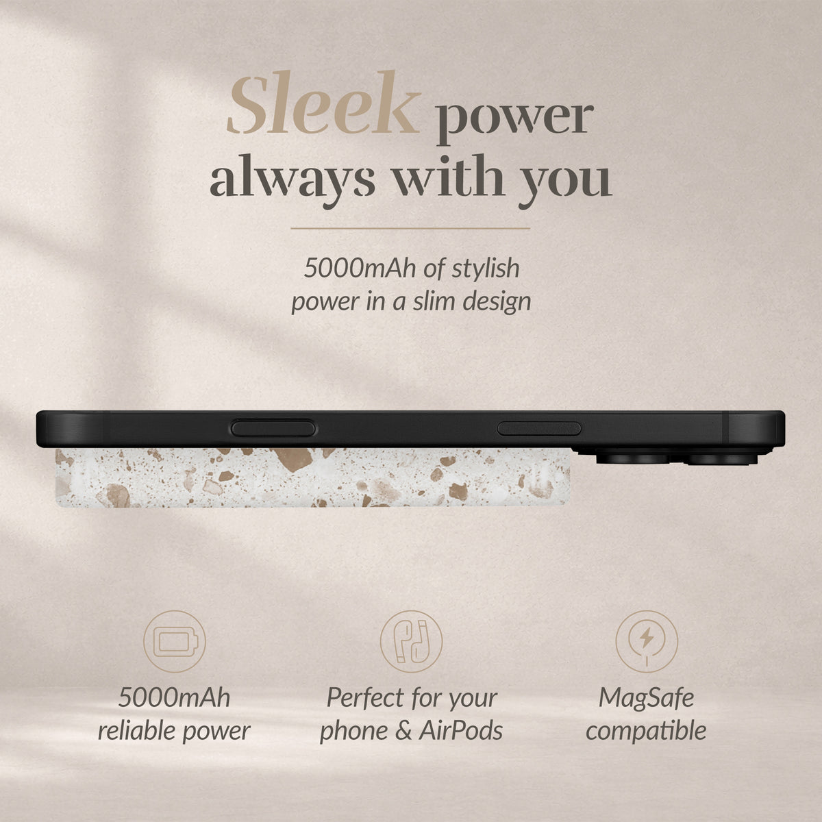 Mio By Mobilize Mio Powerbank 5000Mah With Double Sided Magsafe Compatibility Soft Terrazzo - Matt